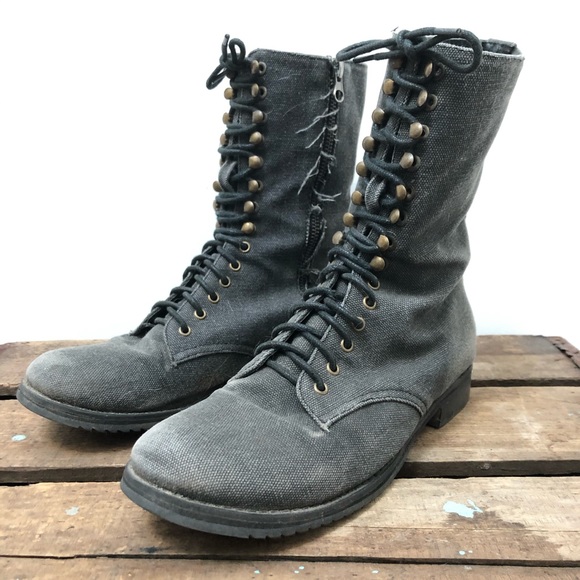 Jeffrey Campbell Grey Canvas Combat Boots - Picture 1 of 8